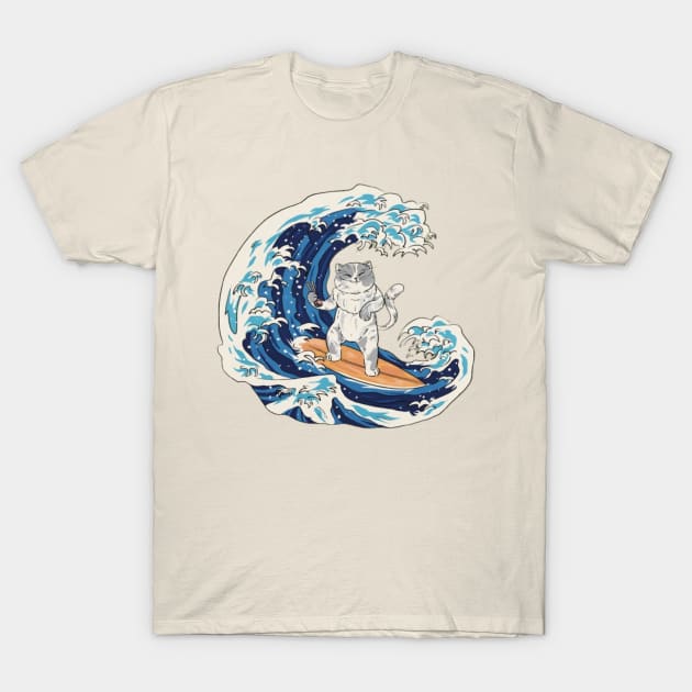 Japanese wave surfing cat T-Shirt by EdStark